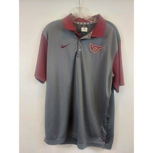 Virginia Tech Hokies Nike Polo Shirt Mens Large Grey/Maroon Dri Fit Short Sleeve
